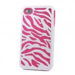 Wholesale iPhone 4 4S Zebra Hybrid Case (White-Pink)